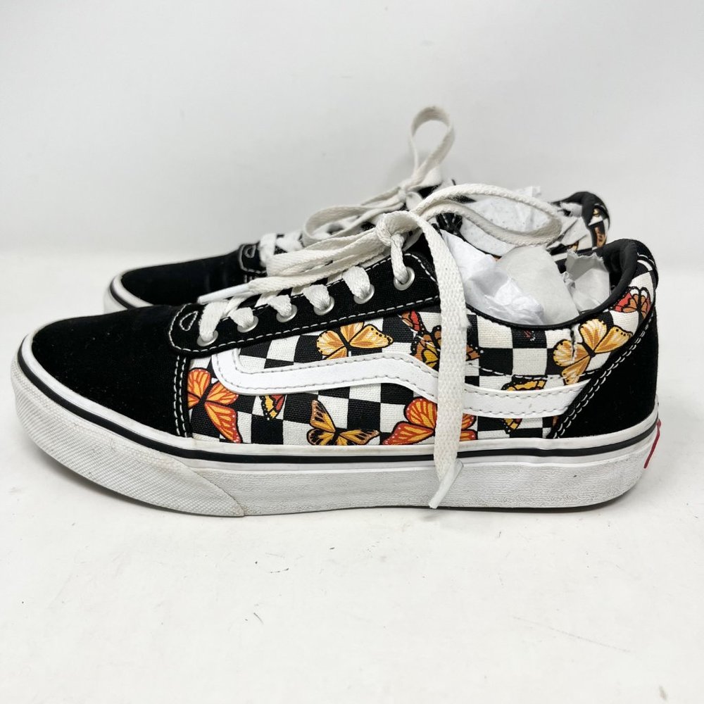 Vans Girls Youth Old Skool Butterly Print Checkerboard Black Sneakerβ Size 3.5